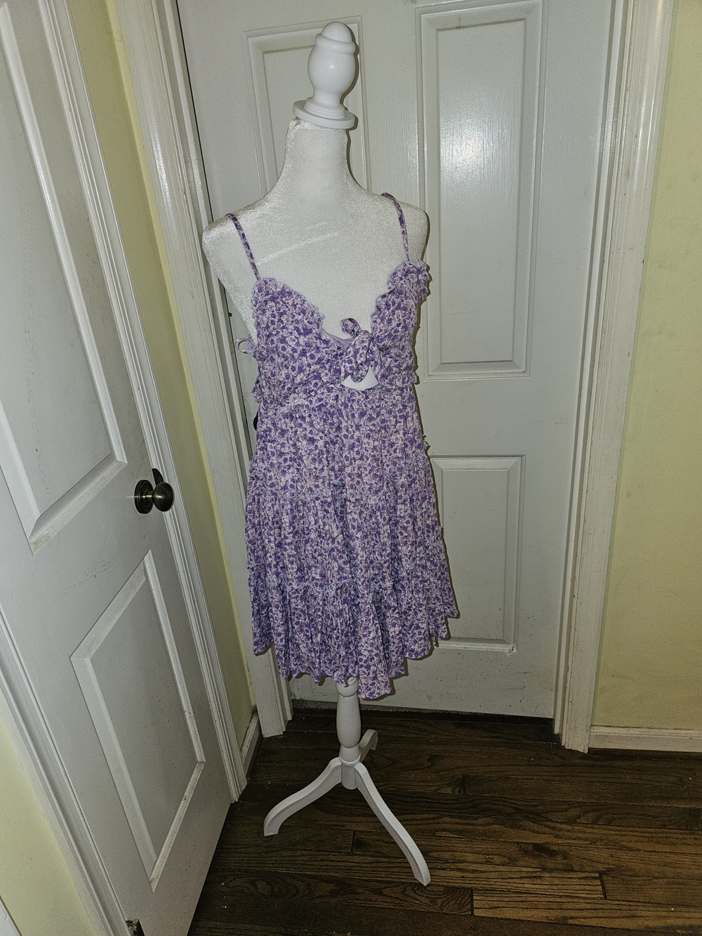Lavender Floral Ruffle Midi Dress with Adjustable Straps